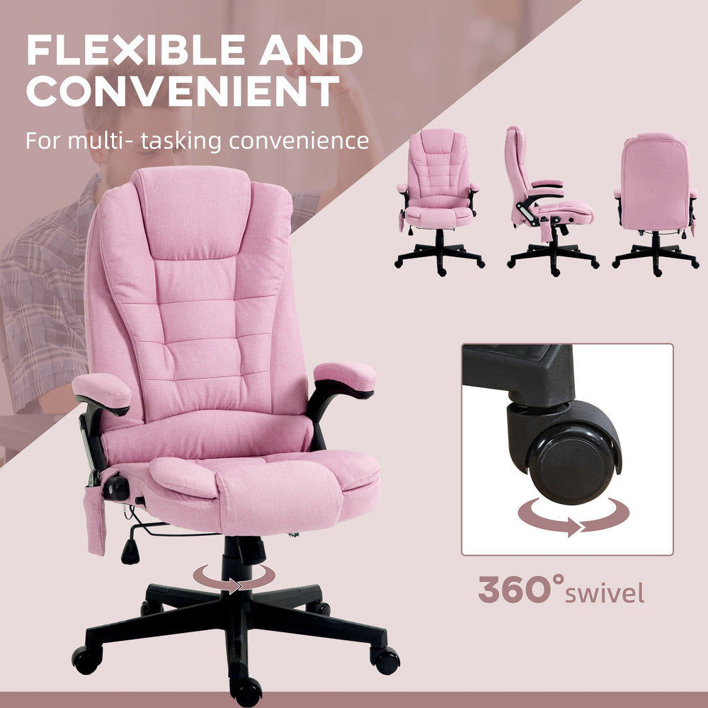 English Elm Homcom 6 Point Vibrating Massage Office Chair With Heat, Pink Linen High Back For Ultimate Comfort W2225P217958