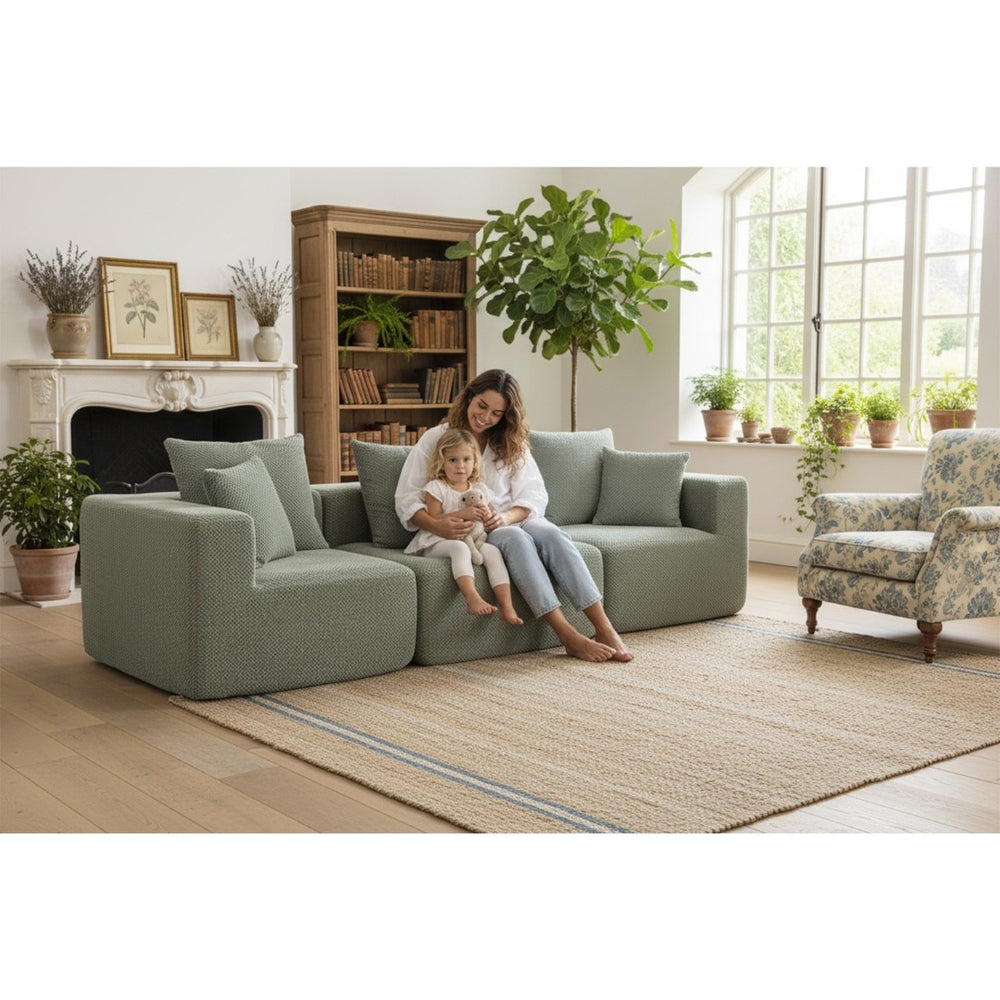 English Elm Modular Low Profile Sectional Sofa Plush Chenille Upholstery for Cozy Living Rooms Light Green W3326S00032
