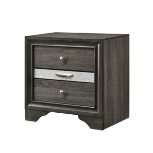 English Elm Naima Gray Finish Nightstand with Jewelry Drawer, Textured Surface, Silver Knobs, Elegant Curved Legs B2726P261247
