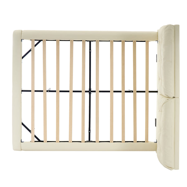 English Elm Christopher Knight Home® - Queen Plush Leather Upholstered Bed Frame with Wingback Headboard, Wavy Footboard, Quiet Support White 37.59 L x 32.25 W x 13 H N761S0000022W