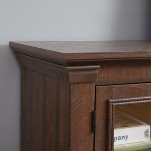 English Elm 2 Door Farmhouse Media Console with Glass Cabinet Panels and Open Shelving for Living Rooms W2275P389693
