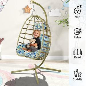 English Elm Egg Hanging Chair with Stand Pe Rattan Swing Seat Washable Cushion 350lb Capacity T5880P497438