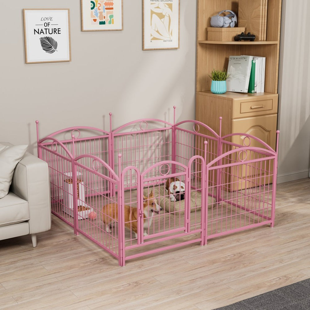 English Elm Dog Playpen 8 Panel Heavy Duty Iron Pet Enclosure Foldable Indoor Outdoor Exercise Pen Pink W368P233998