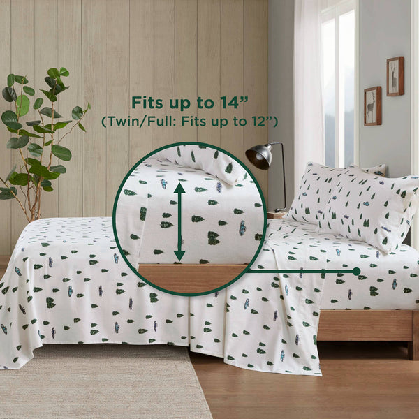 English Elm 4 Pcs Full Sheet Set - Cozy Green Trees & Trucks Design, Soft Cotton Flannel For Year-Round Comfort B035P319767