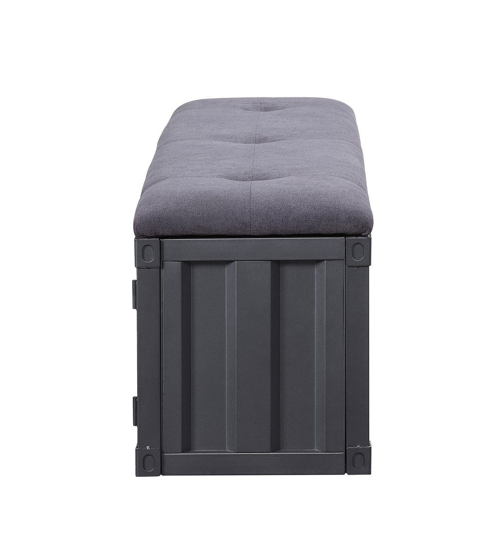 English Elm Cargo Industrial Storage Bench with Padded Seat, Metal Doors & Open Compartment for Entryway Decor Gray,Gunmetal 61 L x 19 W x 10 H B2726P263379