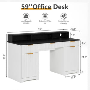 English Elm Executive Home Office Desk with Power Outlets Monitor Stand and File Storage T3773P417164