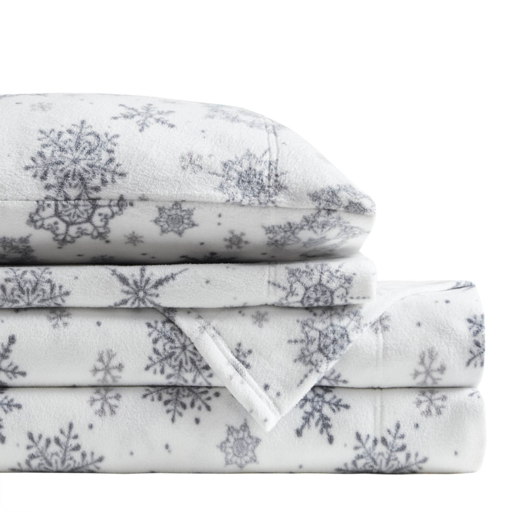 JLA Home True North by Sleep Philosophy - Sheet Micro Fleece Sheet Set — Ultra-Soft, OEKO-TEX Certified, Breathable Warmth, Pill-Resistant Comfort Grey Snowflake TN20-0533