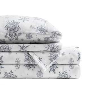 JLA Home True North by Sleep Philosophy - Sheet Micro Fleece Sheet Set — Ultra-Soft, OEKO-TEX Certified, Breathable Warmth, Pill-Resistant Comfort Grey Snowflake TN20-0533