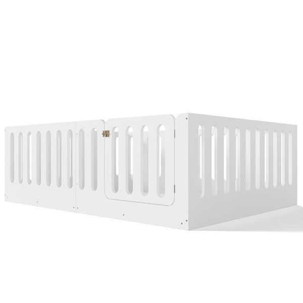English Elm Queen Solid Pine Montessori Floor Bed for Kids with House Frame and Built-in Door Light White W5305P420638