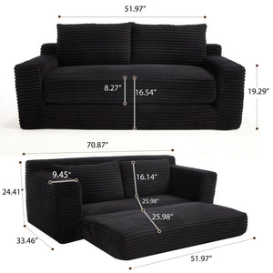 English Elm Loveseat Convertible Sofa Bed with Memory Foam & Steel Frame, No Assembly, Corduroy Comfort Black W3561P324174