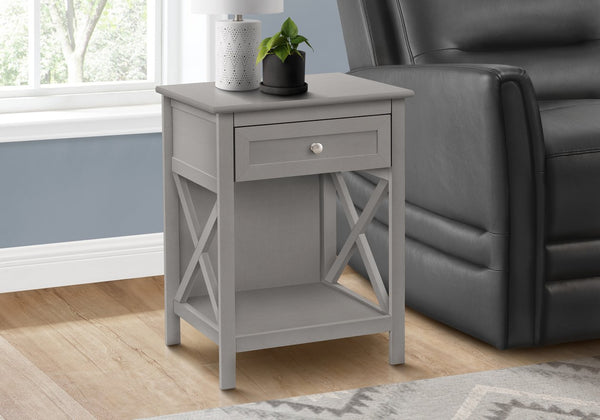 English Elm Accent Table - Transitional 2-Tier Side Table With Storage Drawer In Antique Grey For Bedroom & Living Room B2710P219488