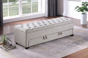 English Elm Contemporary Tufted Bouclé Storage Ottoman with Hidden Compartment and Smooth Pull-Out Drawer Bench Beige 61 L x 20 W x 17 H B011P370883