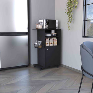 English Elm Clip Kitchen Cart Black with Microwave Top 27.96", Single-Door Cabinet & 4 Casters, Easy Assembly B20091839