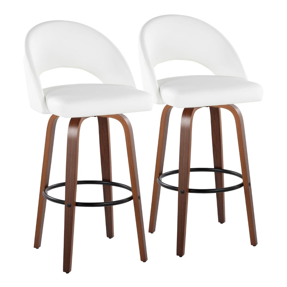 English Elm Fixed-height Mid-century Barstools with Walnut Legs and Grey Upholstered Seats Set Black,White+Walnut B202S01940