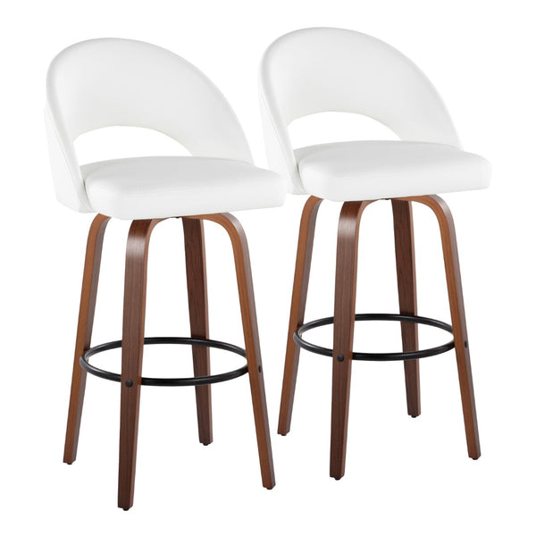 English Elm Fixed-height Mid-century Barstools with Walnut Legs and Grey Upholstered Seats Set Black,White+Walnut B202S01940