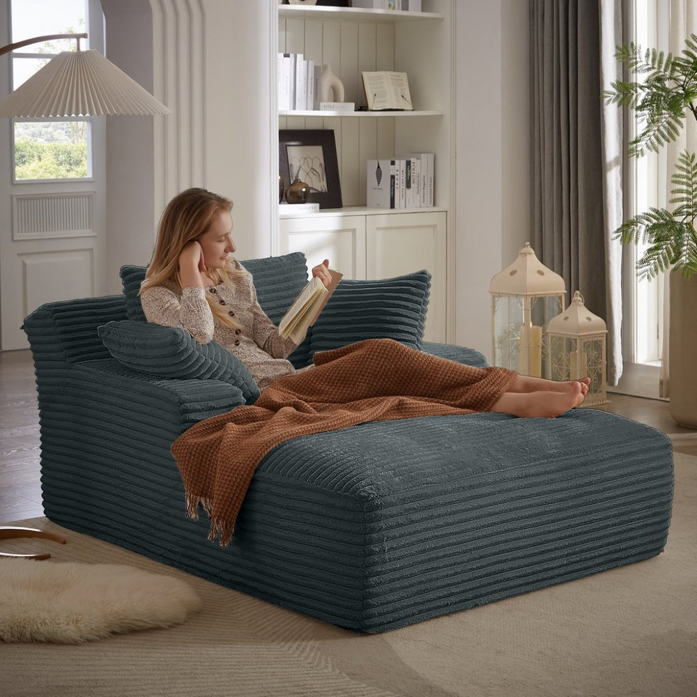 English Elm Oversized Corduroy Chaise Lounge Fully Assembled Sleeper for Living Room or Office Dark Grey W2339P230590