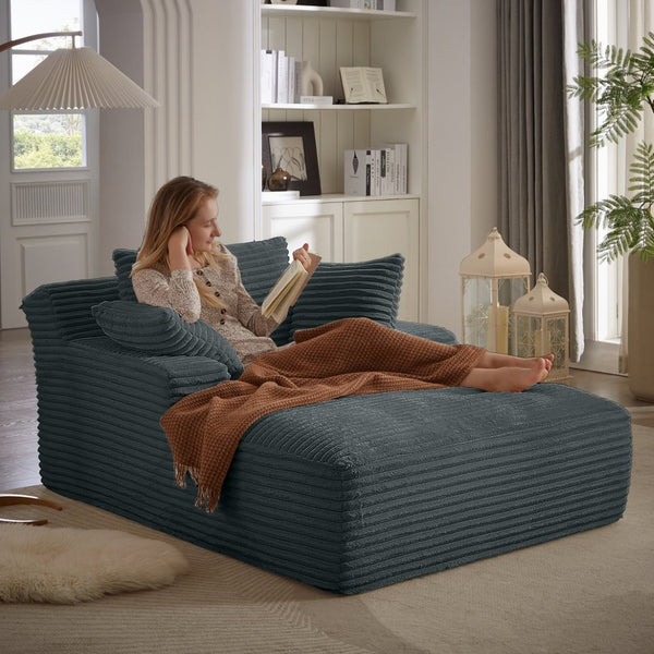 English Elm Oversized Corduroy Chaise Lounge Fully Assembled Sleeper for Living Room or Office Dark Grey W2339P230590