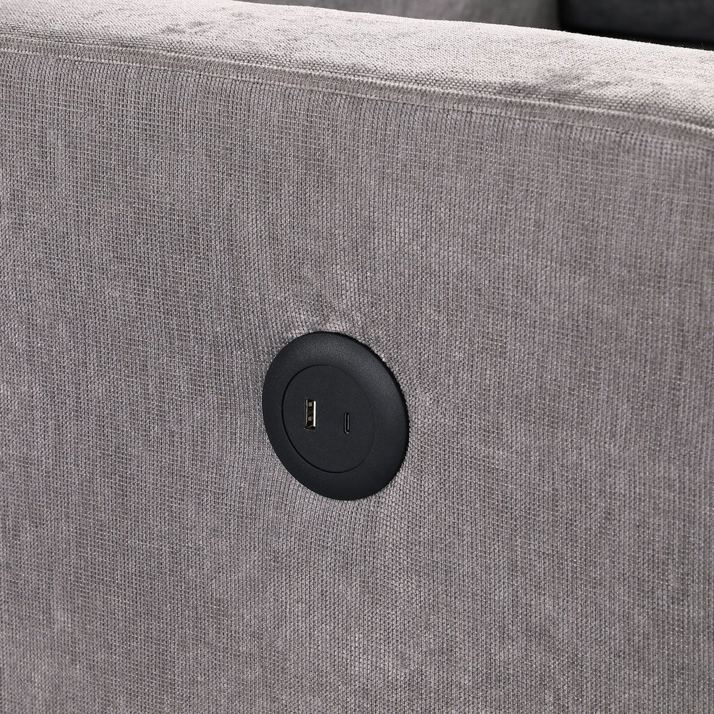 English Elm Upholstery Grey Sectional Sofa Bed with Storage Chaise, Built-in USB, Cup Holders, Chenille Comfort W1099S00151