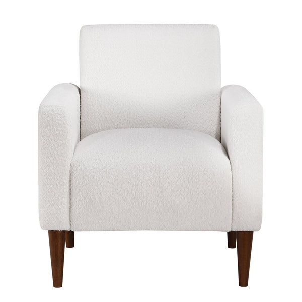 English Elm Caius Boucle Arm Chair in White — Pocket Spring Comfort, Solid Tapered Wood Legs, Modern Accent B050P229977