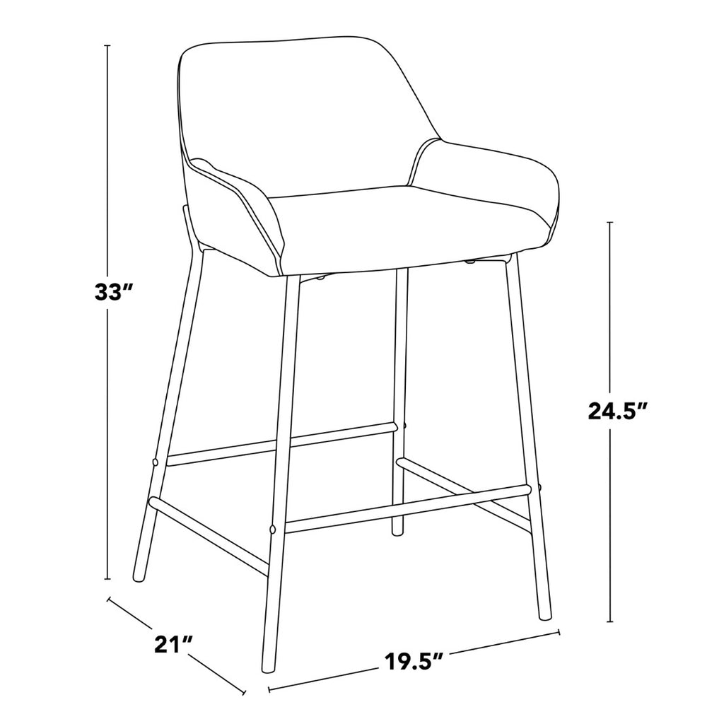 English Elm Fixed-height Industrial Counter Stools Tufted Faux Leather Black Metal Set of 2 B202S02145