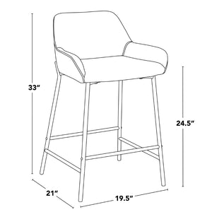 English Elm Fixed-height Industrial Counter Stools Tufted Faux Leather Black Metal Set of 2 B202S02145