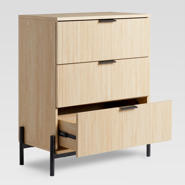 3 Drawer Chest with Reeded Drawer Fronts Coastal Oak PRSB3BCO Walker Edison