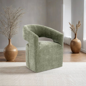 English Elm Contemporary Sculpted Barrel-Back Arm Chair with Smooth Casters, Neutral Textured Upholstery, Stylish Accent Seating Green 27 L x 26 W x 33 H B2741P400837