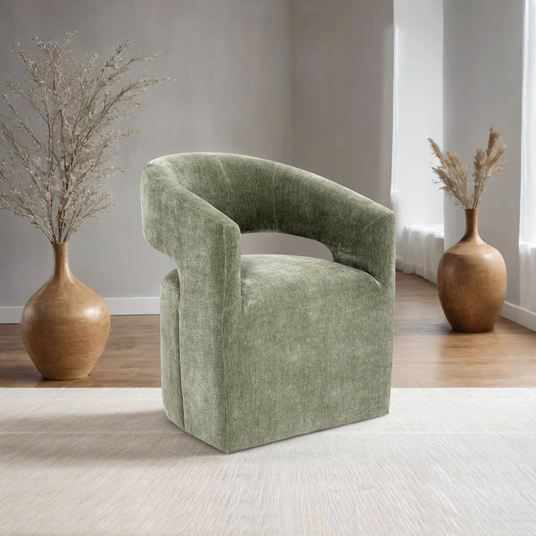 English Elm Contemporary Sculpted Barrel-Back Arm Chair with Smooth Casters, Neutral Textured Upholstery, Stylish Accent Seating Green 27 L x 26 W x 33 H B2741P400837