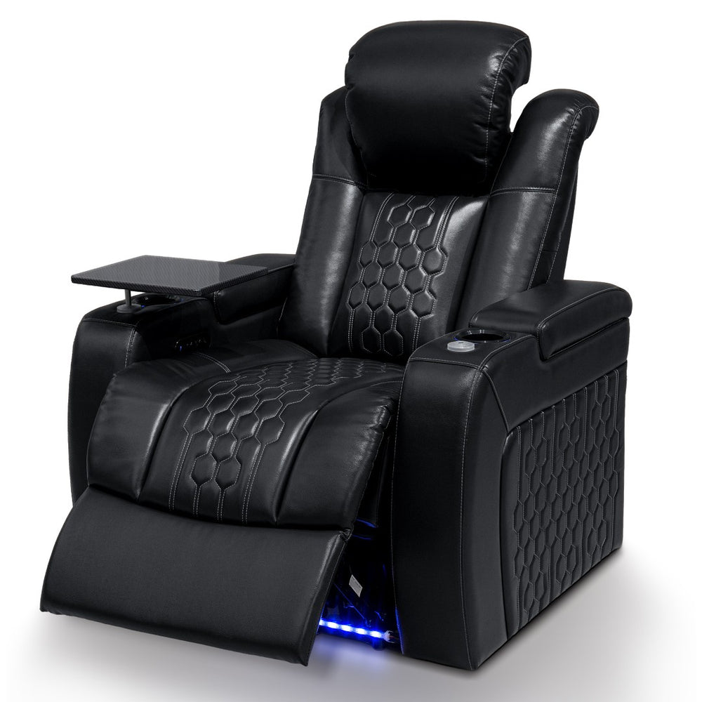 English Elm 37.8"power Recliner Nappa Leather Home Theater Seat with Rgb Lighting and Memory Foam D1048117455