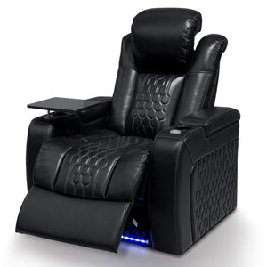 English Elm 37.8"power Recliner Nappa Leather Home Theater Seat with Rgb Lighting and Memory Foam D1048117455