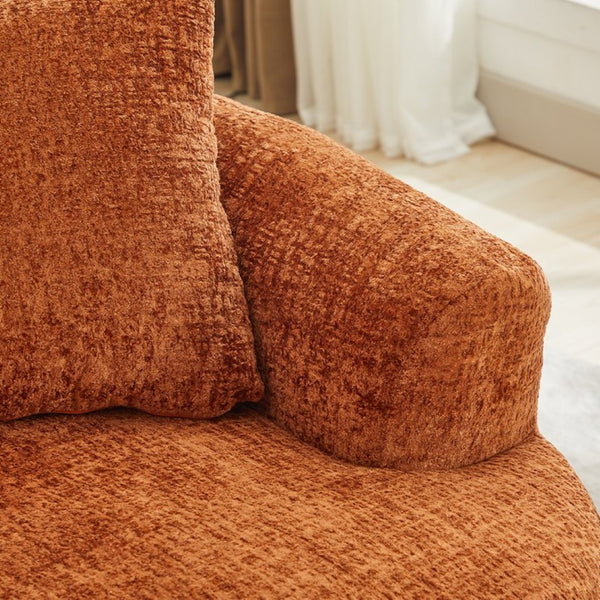 English Elm Curved Chenille Loveseat with Memory Foam Seating and Three Pillows for Compact Spaces Orange W2915P324470