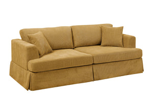 English Elm Modern Corduroy Skirted Sofa with Plush Deep Seating, Tailored Skirt & Matching Pillows for Lounging Antique Yellow B343P320251