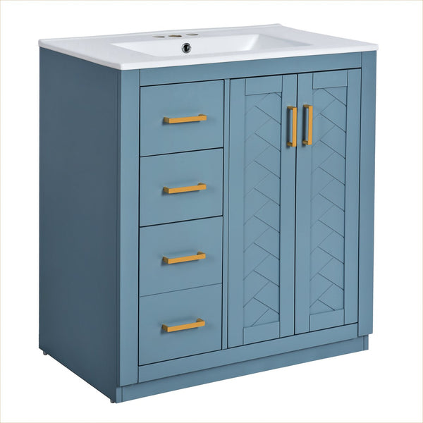 English Elm 30'' Stylish Bathroom Vanity Set With Ceramic Sink, Soft-Close Doors, Solid Wood Frame & Modern Design N710P191970M