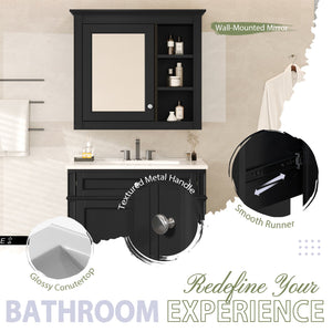 English Elm 30'' Bathroom Vanity Set With Mirror, Modern Freestanding Storage Cabinet & Integrated Sink Design SW000127AAB-1