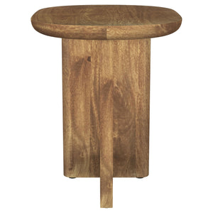 English Elm Alamitos Sculptural Mango Wood Side Table in Rich Brown with L-Shaped Legs, Artistic Rounded Rectangle Design B062P299785