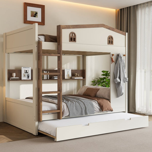 English Elm Twin Triple Metal Bunk Bed Matte Powder Coated Frame with Full Safety Guardrails W1580S00425