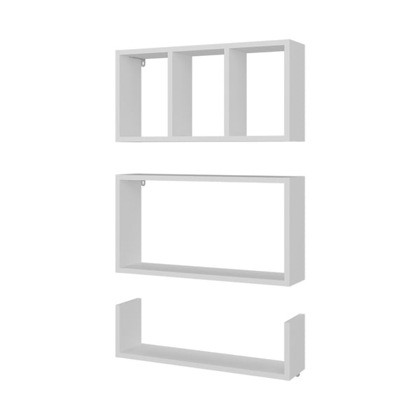 English Elm Dennard Floating Wall Shelf Set Three Piece White Melamine Display for Living Room B097P407595