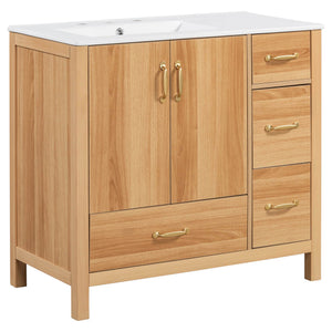 English Elm 36" Wood Bathroom Vanity Cabinet with Solid Frame, Ceramic Sink, Soft-Close Doors & Organized Drawers N729P321351N