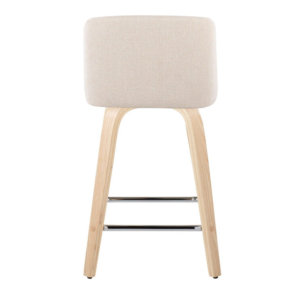English Elm Toriano 24" Swivel Counter Stools - Set Of 2 In Cream Fabric & Natural Wood With Chrome Footrest B202S00115-GIGA