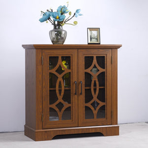 English Elm Elegant Mirrored Sideboard with Butterfly Carved Doors Wood Grain Finish Dining Storage Dark Oak W2899P372743