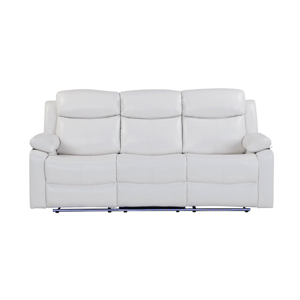 English Elm Blanche White Upholstered Reclining Sofa with LED Lights, Pillow Top Arms & Medium Firm Seating B201P391847