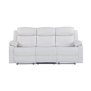 English Elm Blanche White Reclining Sofa and Loveseat Set with Console Storage Cup Holders Pillow-Top Arms and Medium-Firm Seating 2PC LED Lights and Speaker B201S00430