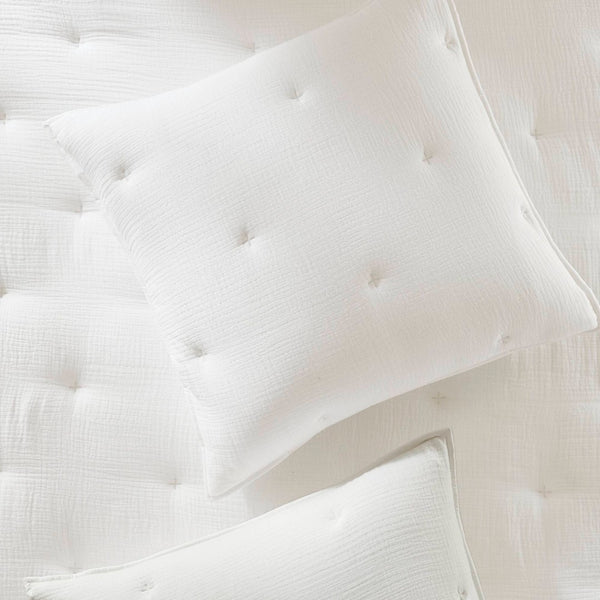 English Elm 3-piece King Cotton Muslin Quilt Set Crinkle Texture Embroidered Farmhouse Bedding B035P408348