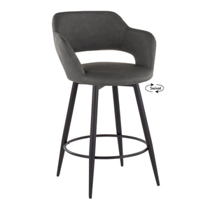 English Elm Margarite 26" Contemporary Counter Stool Set of 2 with Swivel, Faux Leather Upholstery, Footrest Grey B202S00351