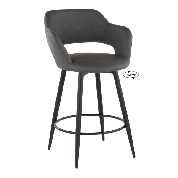 English Elm Margarite 26" Contemporary Counter Stool Set of 2 with Swivel, Faux Leather Upholstery, Footrest Grey B202S00351
