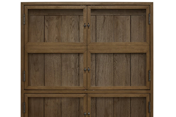 English Elm Bookcase with Glass Paned Doors Hickory Veneer Shelving for Study or Living Room B2699P443194