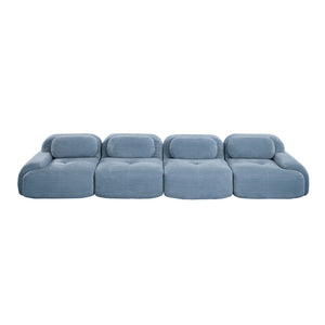 English Elm 4-seat Modular Corduroy Sectional Sofa Low Profile Ergonomic Living Room Seating Blue W714S01252