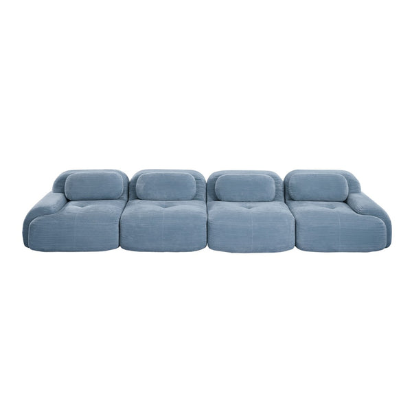 English Elm 4-seat Modular Corduroy Sectional Sofa Low Profile Ergonomic Living Room Seating Blue W714S01252