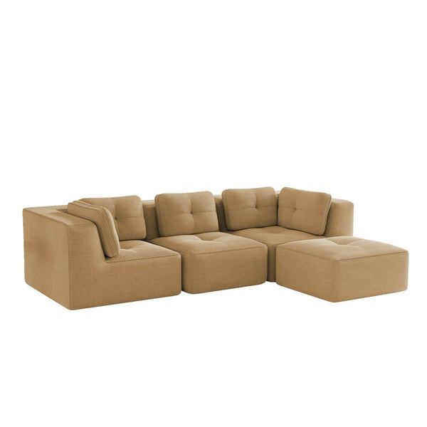 English Elm Modern Corduroy Sectional Sofa Tufted Deep Seat Couch with Movable Ottoman No Assembly Camel W714S01784