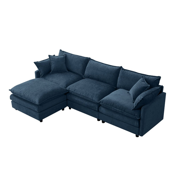 English Elm 105" L-shaped Chenille Sectional with Ottoman Pocket Spring Living Room Sofa Blue W1097S00231